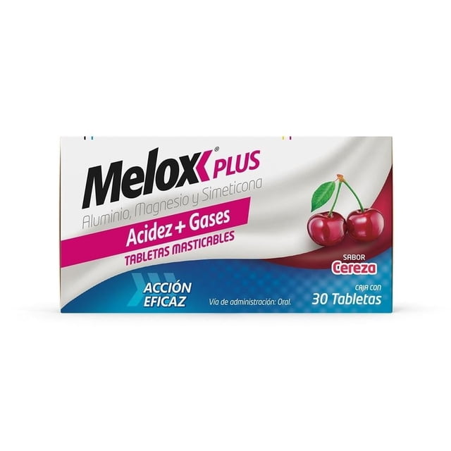 Antiácido Melox Plus sabor cereza 30 tabletas masticables