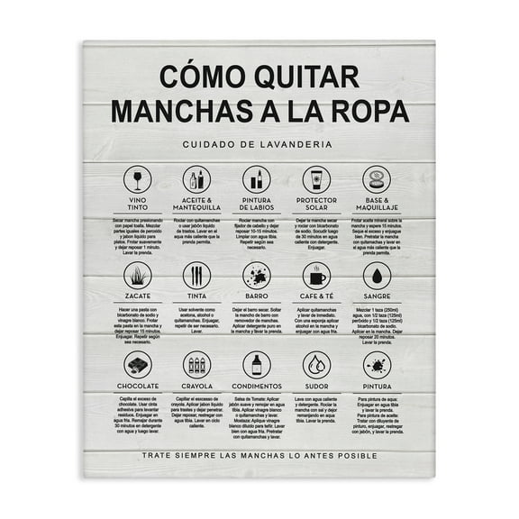 Stupell Industries Guía de Limpieza de Manchas, Blanco Bath & Laundry Painting Wrapped Canvas Art Print Wall Art, 16 x 20