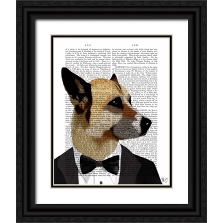 Fab Funky 26×32 Black Ornate Wood Framed with Double Matting Museum Art Print Titled – Debonair James Bond Dog