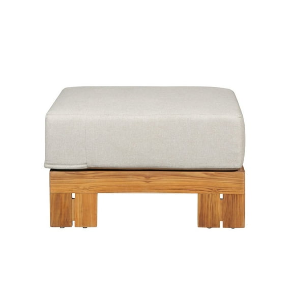Paradiso Outdoor Solid Teak Wood Ottoman - Gray fabric