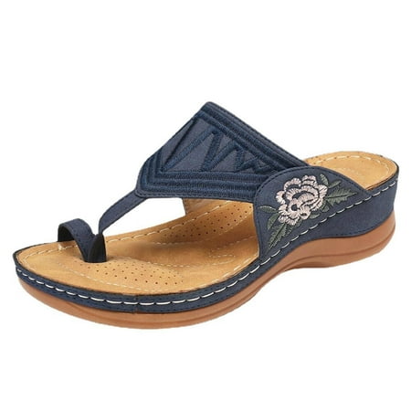 

Hoshose Women s Wedge Flip Flop Sandal Round Toe Mid-heel Womens Slippers Clearance Summer Slippers for Women Navy