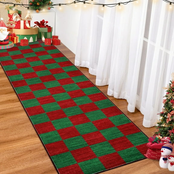 Christmas Buffalo Plaid Area Rug Checkered Rug Washable Front Porch Rug Fall Layered Door Mats Carpet for Indoor Outdoor Entryway Farmhouse Decor Runner Rug