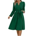 thumbnail image 1 of cfhntfmh Robes d'Invité de Mariage pour Femmes Mode Col en V Manches Longues T-Shirts Robe Ceinturée Fluide Ligne A Robe Midi de Fête, 1 of 3