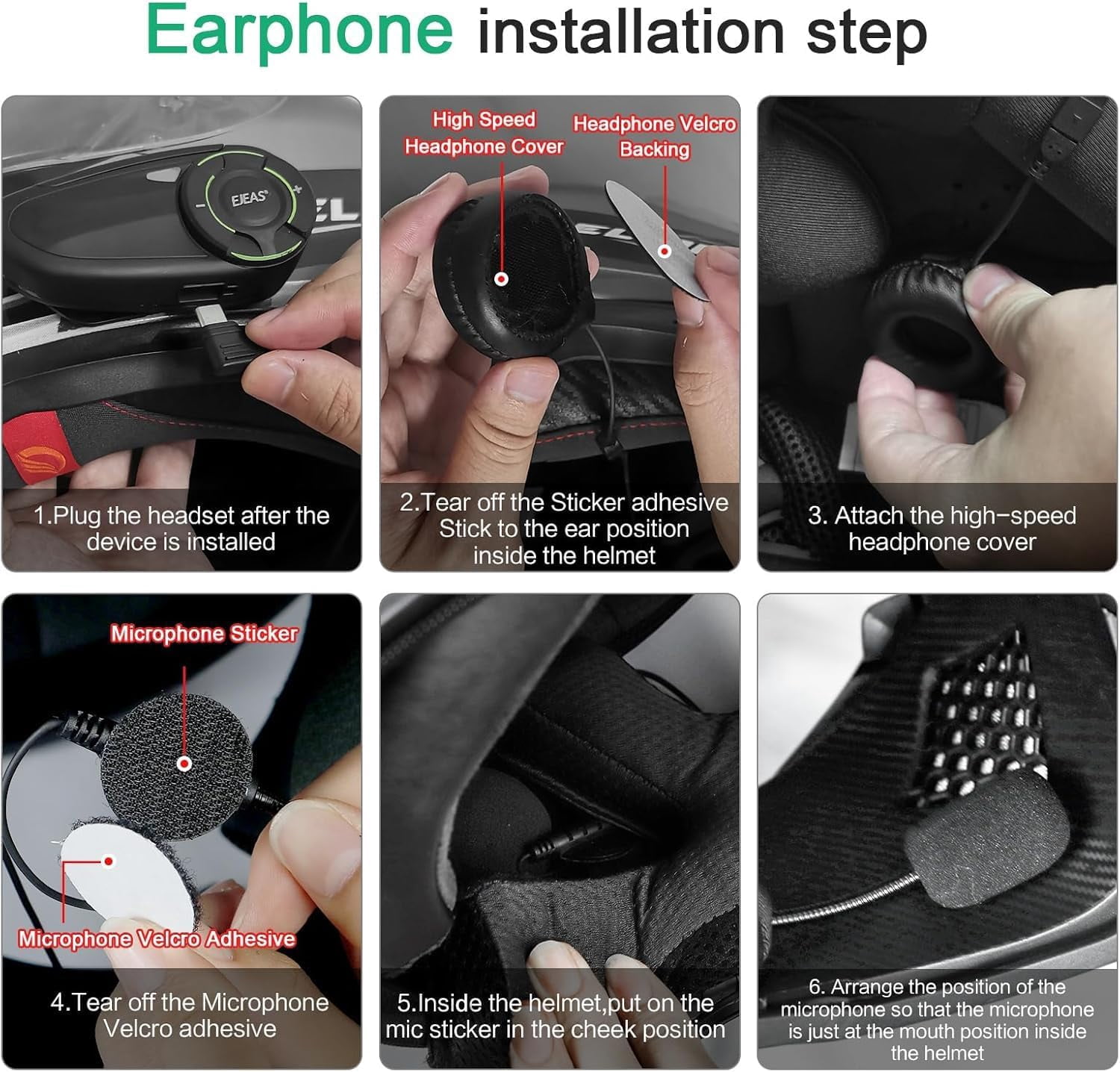 2PC EJEAS Q8 Motorcycle Bluetooth Headset Upgraded Mesh 3.0 Intercom Motorbike Communication System for 6 Riders Group Talking