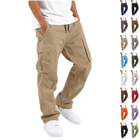Xaqiouau Boys Uniform Cargo Pants Cotton Baggy Chino Pants Joggers Teen Back to School Trousers Straight Leg Hiking Pants with Pockets Casual Sports for Kids
