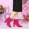 thumbnail image 2 of Unique Bargains Women's Pointed Toe Pull on Drawstring Block Heel Ankle Boots Hot Pink 9, 2 of 7
