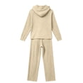thumbnail image 6 of VBTAPA 2 Piece Sets for Women Ribbed Knit Lounge Outfit Lightweight Knitted Hoodie Tracksuit Button Collar Hooded Tops and Wide Leg Pants Matching Set Khaki L, 6 of 6