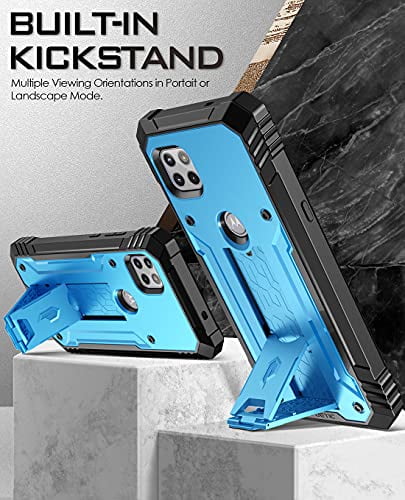 2021 Poetic Revolution Series Case for Motorola Moto One 5G Ace  , Full-Body Rugged Dual-Layer Shockproof Protective Cover with Kickstand and Built-in-Screen Protector, Black 