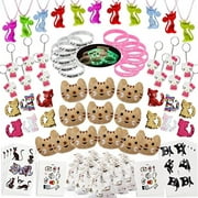 foci cozi 84 Pack Meow Cat Party Favors Supplies-Cat Necklaces,Bracelets, Keychains, Hair Clips, Tattoos,Brooch, Gift Bags Kids Girls Goodie Bags Birthday Party Supplies