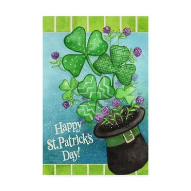 Trademark Fine Art 'Happy St Patrick Hat Clover' Canvas Art by Melinda Hipsher