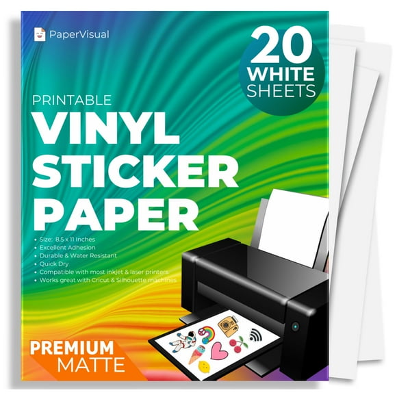 Papel adhesivo de vinilo imprimible PAPERVISUAL, 20 hojas, 8,5 x 11
