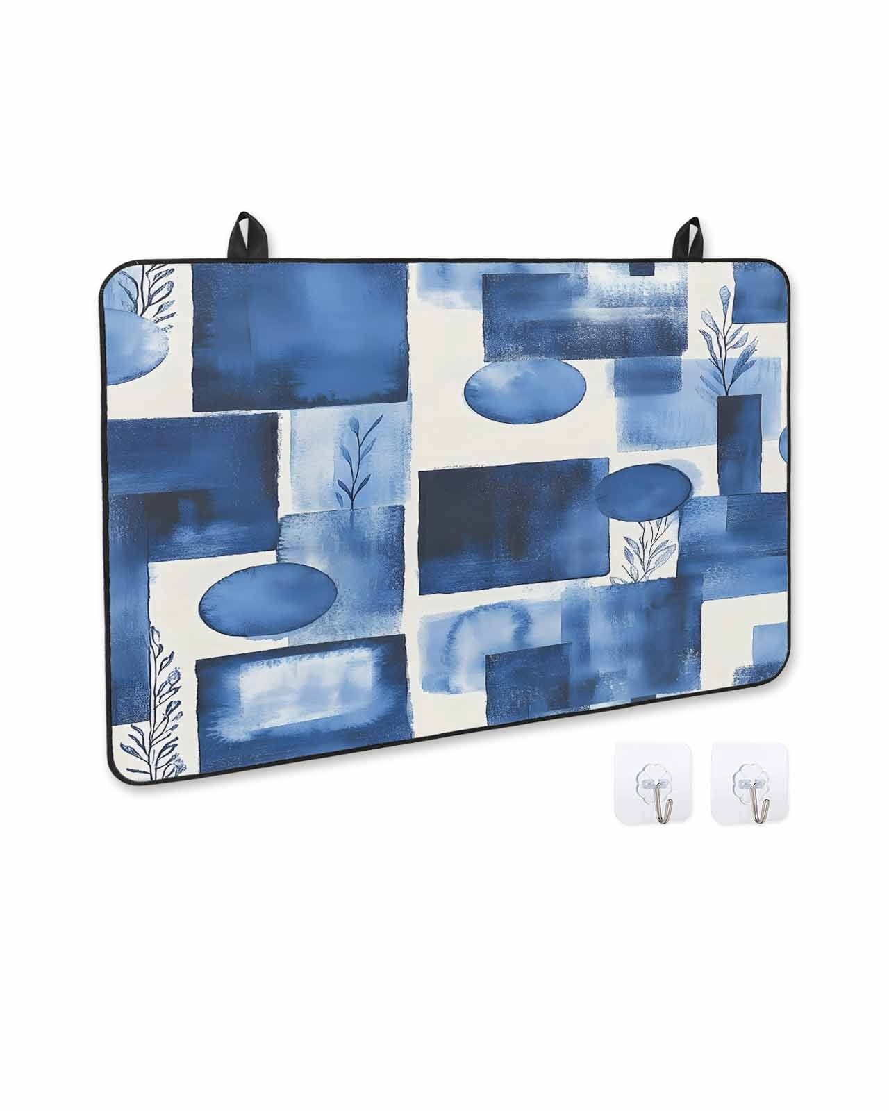 nqOlkjepod Large Induction Cooktop Protector Mat 36"x21", Abstract Blue Stove Top Covers for Electric Stove, Geometric Leaves Modern Minimalist Stove Burner Cover Mats, Glass Top Stove Cover