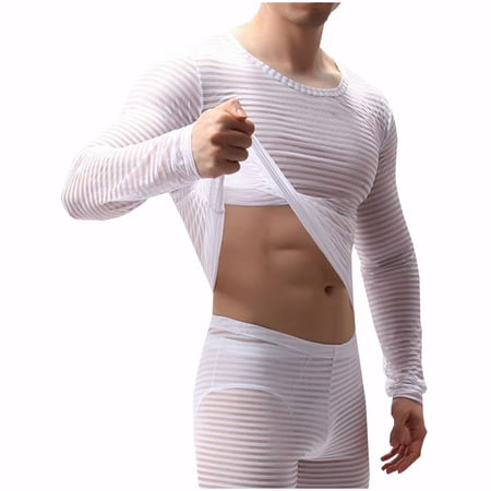 

Floleo Lingerie for Women Deals Men s Fashion Casual Muscle Pullover Long Sleeves Stripe Underwear Nightwear Sexy Lingerie Valentines Day Gifts