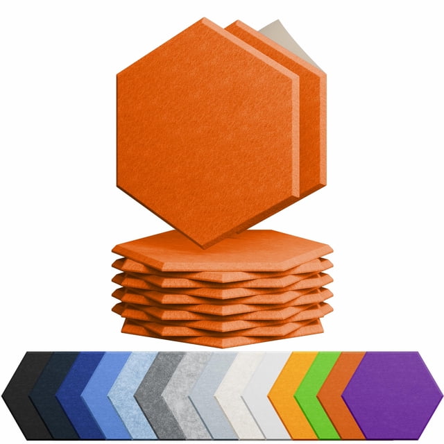 Paneles acústicos Amantech de alta densidad, paquete de 12 unidades, hexagonales, naranja