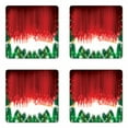 thumbnail image 1 of Christmas Coaster Set of 4, Blurry Xmas Carol Background Santa Fir Rudolph Annual Festival Image, Square Hardboard Gloss Coasters, Standard Size, Red Green White, by Ambesonne, 1 of 2