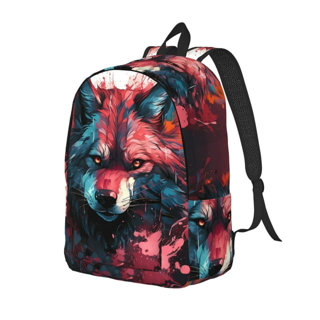 Saiise Sac à Dos pour Ordinateur Portable Imprimé Tête de Loup Flamme Rouge - Bretelles Réglables, Résistant à l'Eau, Grande Capacité, Design Élégant, Unisexe pour École, Bureau, Voyage-Moyen