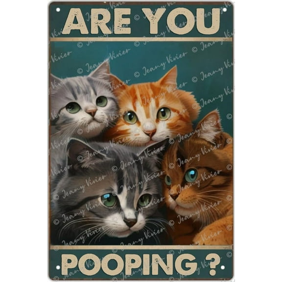 Novelty Metal Sign Cat Are You Pooping Sign Vintage Funny Sign Retro Aluminum Tin Signs for Home Farm Garden Bar Bathroom Kitchen Perfect Decorations For Any Room, New Home Gift 12x8 Inch