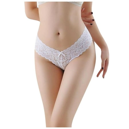 

YDKZYMD Womens Tangas Thongs Strappy Lace Underwear Sexy See Through Low Waist Embroidery Panties White
