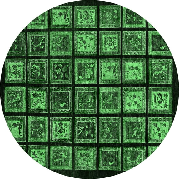Ahgly Company Indoor Round Abstract Emerald Green Modern Area Rugs, 7' Round