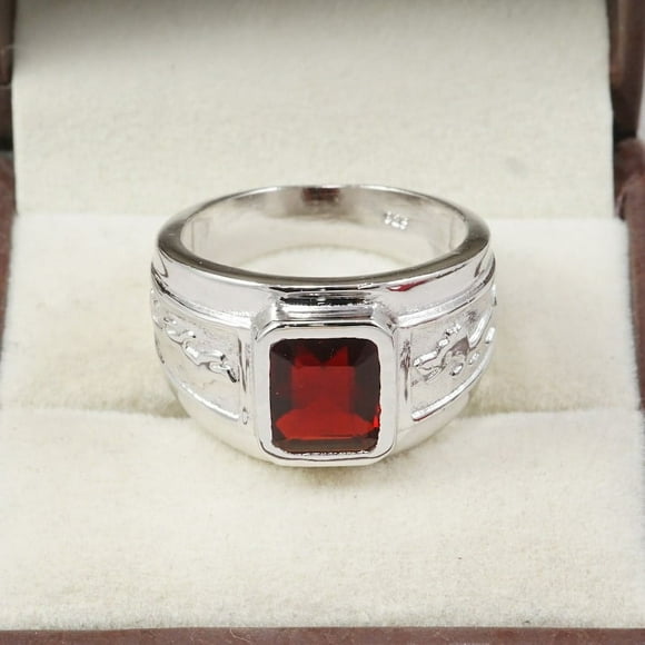 Garnet Ring for Men, 925 Sterling Silver, AAA Quality Garnet Ring, Promise Ring, Silver Ring, Men Ring, Personalized Men's Ring Gift