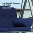 thumbnail image 4 of PURPLE LEAF Outdoor Patio Porch Swing with Stand, 2-Seat Swing Chair with Adjustable Tilt Canopy All-Weather Steel Frame for Backyard Front Porch Lawn, Cushions and Pillow Included, Navy Blue, 4 of 9