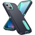 thumbnail image 1 of SaniMore for iPhone 14 Plus 6.7" 2022 Hybird Case, Rugged PC Back Shockproof TPU Shell Metal Hidden Kicksatnd Drop Resistant Anti-slip Heavy Duty Protective Case for iPhone 14 Plus 6.7", Navy/Green, 1 of 8
