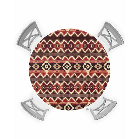 nqOlkjepod Red Brown Geometric Round Tablecloth, Fitted Table Cover with Elastic for 36"-44" Round Tables, Ethnic Southwest Country Table Cloth Outdoor Indoor Dinning Party Waterproof Tablecloths