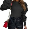 thumbnail image 2 of Femmes femmes Manches Bouffantes Tops Pull Chemisier Col Rond Côtelé Chemise, 2 of 5