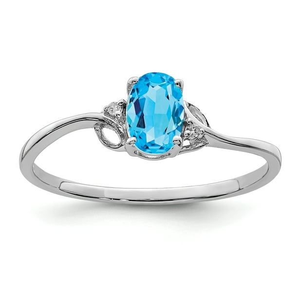 925 Sterling Silver Rhodium Plaqué Diamant and Ciel Bleu Topaze Ovale Anneau