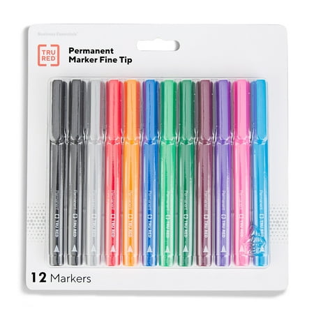 TRU RED Pen Permanent Markers Fine Tip Assorted 12/Pack TR54530
