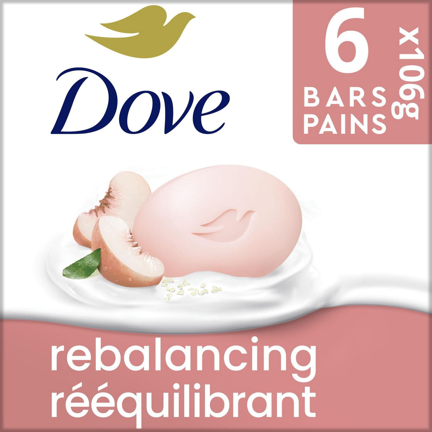 Dove Beauty Bar Soap for a Nourished and Moisturized Skin, Rebalancing White Peach & Rice Milk, with ¼ Moisturizing Cream Plant-Based Formula,