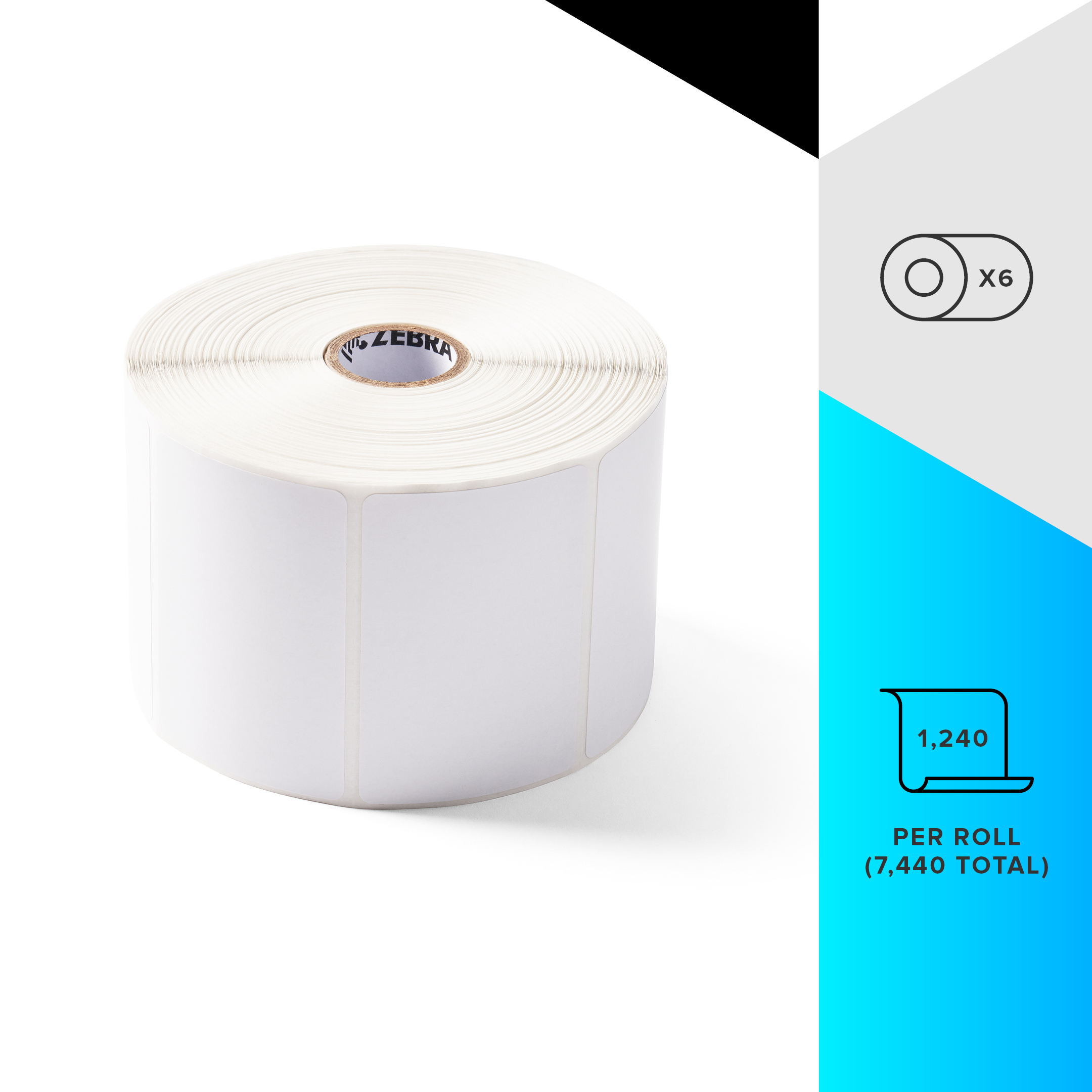 Zebra 3 x 2 in Direct Thermal Paper Labels Z-Perform 2000D Permanent Adhesive Shipping Labels - 1 in Core - 6 Rolls