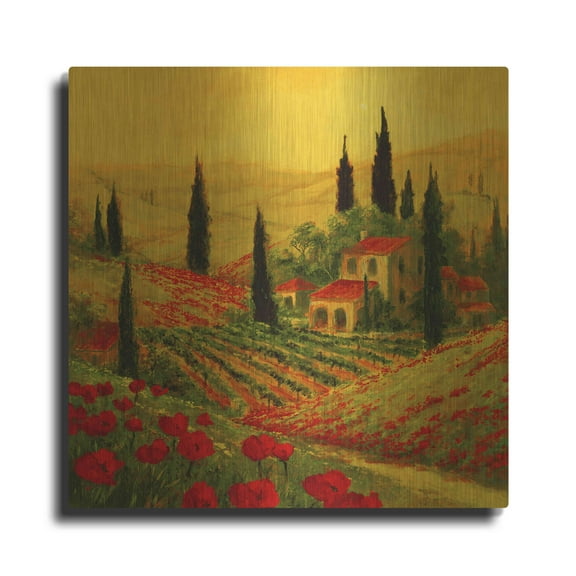Luxe Metal Art 'Poppies of Toscano II' by Art Fronckowiak, Metal Wall Art, 36"x36"