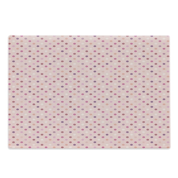 Polka Dots Cutting Board, Colorful Romantic Polka Dots in Geometric Shapes Vintage Groovy Print, Decorative Tempered Glass Cutting and Serving Board, Large Size, Pink Purple, by Ambesonne