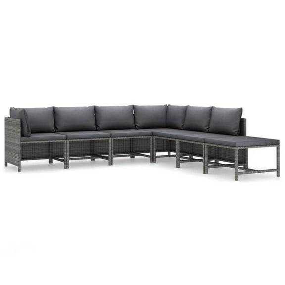 Avio 7pc Outdoor Modular Sofa Set with Ottoman, Dark Gray Poly Rattan