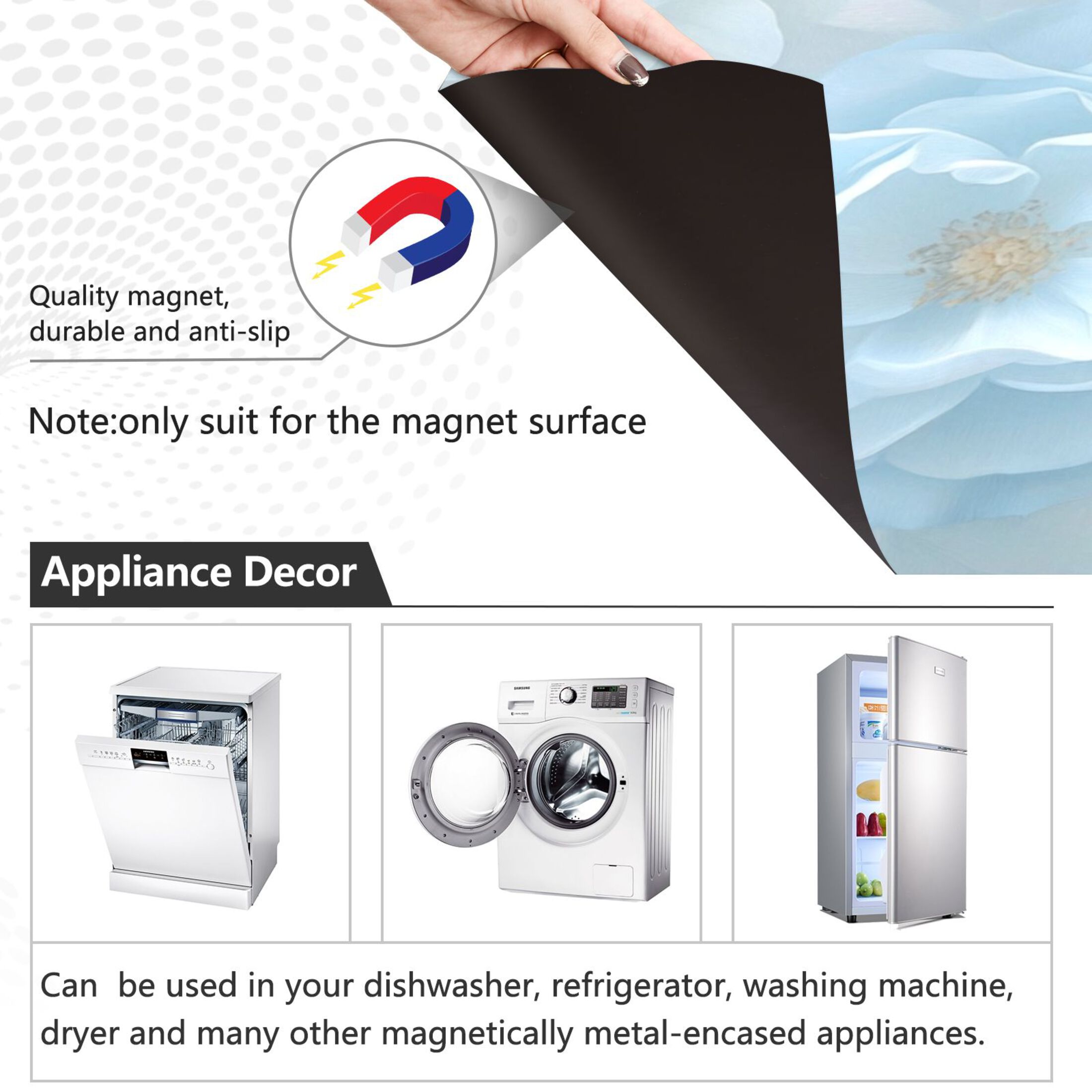 Dishwasher Magnetic Sticker 23x26 Inch Refrigerator Magnetic Sticker Washing Machine Magnetic Sticker Kitchen Panel Magnetic Sticker Home Decor Super Beautiful White Roses