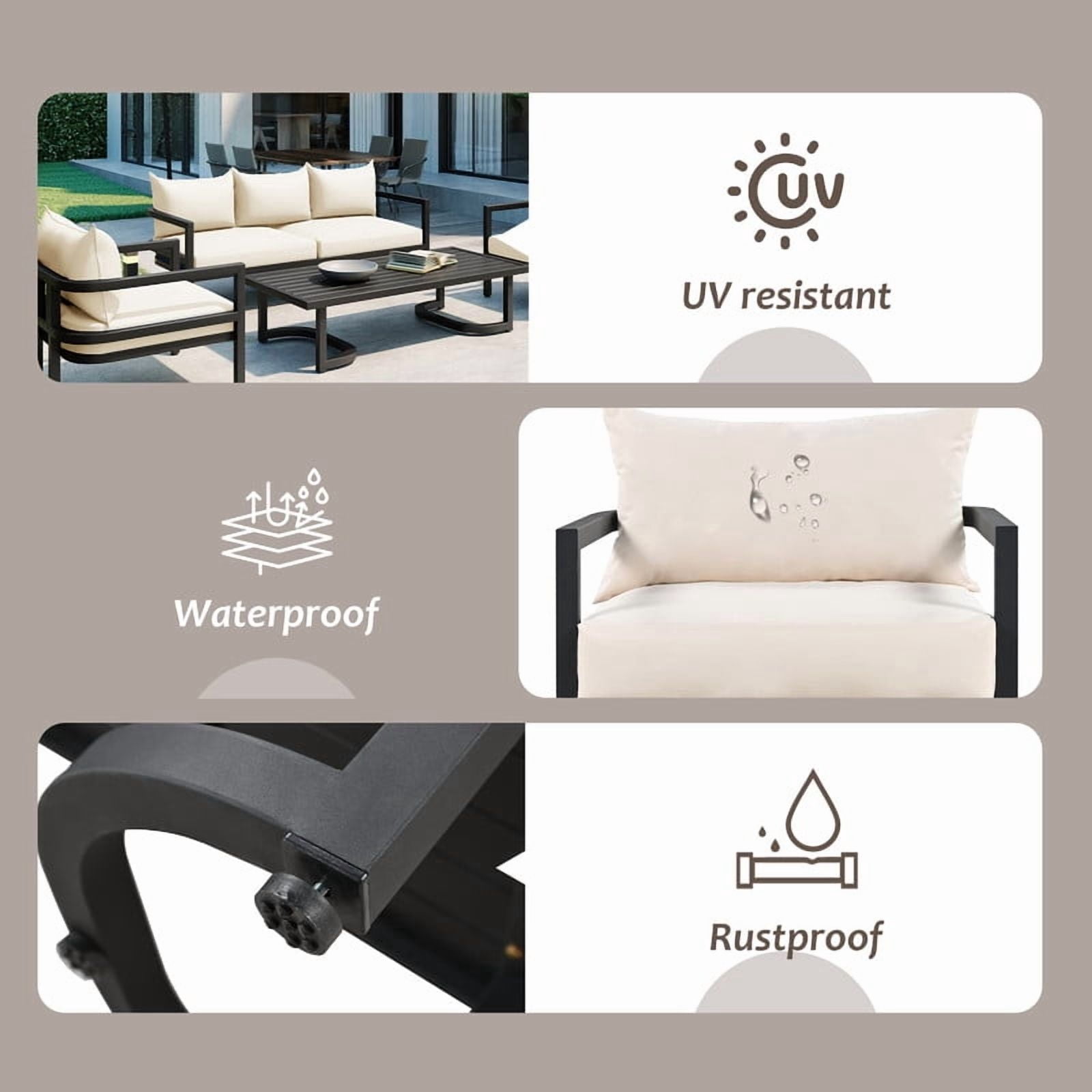 4-Piece Steel Frame Outdoor Sectional Sofa Set with Coffee Table, Patio Conversation Set with Cushions, Patio Furniture Set for Garden, Lawn & Backyard