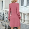 thumbnail image 5 of QATAINLAV Long Sleeve Sweater Dress for Women V-neck Brushed Rib A-line Dresses Spring Fall Fashion Button Bodydoll Knit Dress with Pockets, 5 of 7