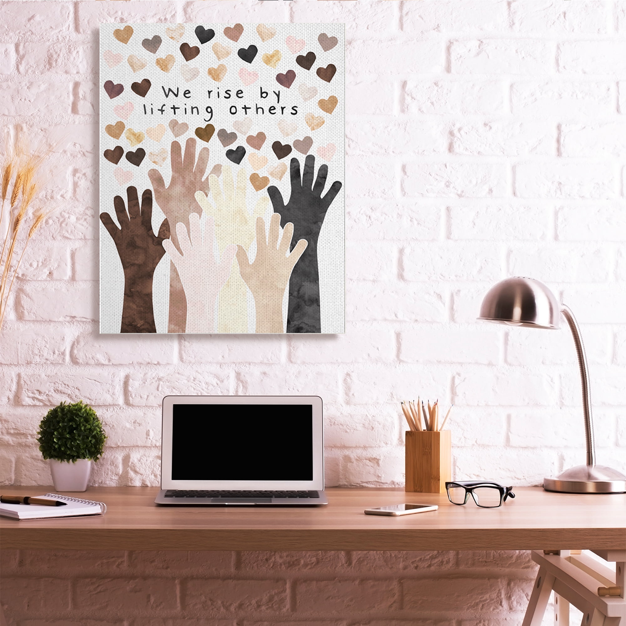 Stupell Industries We Rise by Lifting Others Quote Hands Hearts Typography Painting Gallery Wrapped Canvas Art Print Wall Art, 36 x 48