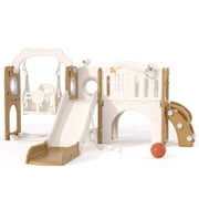 XJD 11 in 1 Toddler Slide and Swing Set - Baby Slide for Toddlers 1-3, Indoor Outdoor Toddler Playset Playground, Coffee