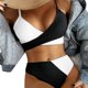 thumbnail image 2 of Traje de baño de bikini Bloque de color Cruzado Lazo Espalda Cintura alta Mujeres Trajes de baño de 2 piezas para playa Piscina Negro XL, 2 of 6