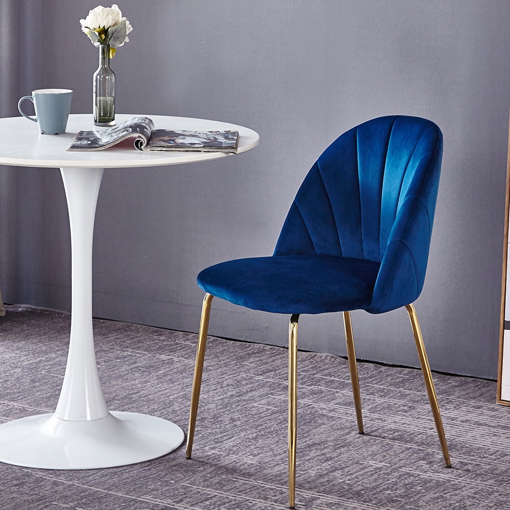 Kepooman Set of 2 Mid Century Modern Dinning Chairs with Iron Tube Golden Legs, Blue Kepooman Set of 2 Mid Century Modern Dinning Chairs with Iron Tube Golden Legs, Blue