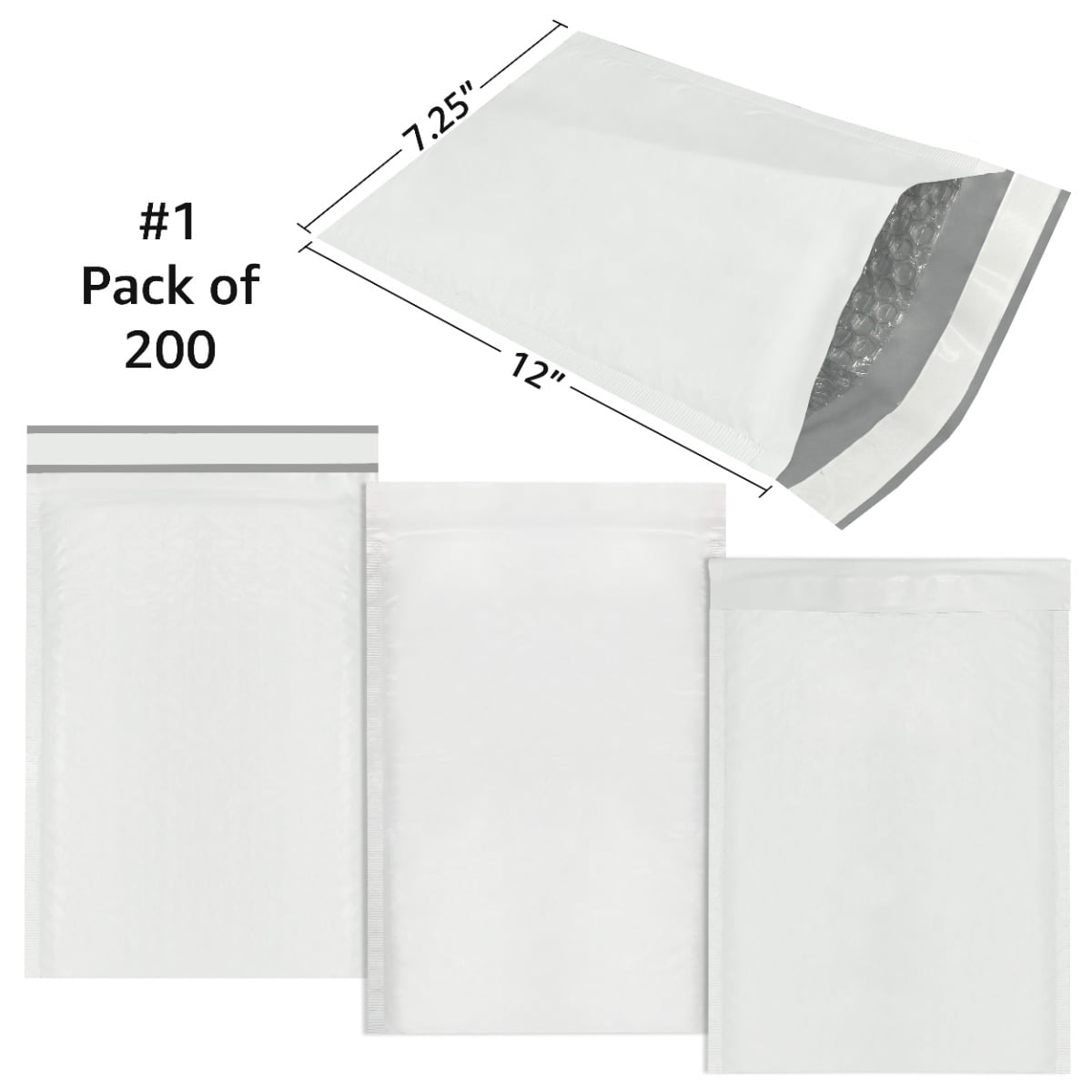 StarBoxes 200 Poly Bubble Mailer Bags 7.25x12" #1 Pouches Envelopes White