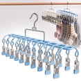 thumbnail image 2 of Closet Organizer with 20 Clips,Clothes Drying Rack,Upgraded Legging Hangers,Space Saving Hanging Closet Organizer,Legging Hangers for Closet Organizer,Hanging Rack for Clothes,Socks,Hats,14.3",Blue, 2 of 4