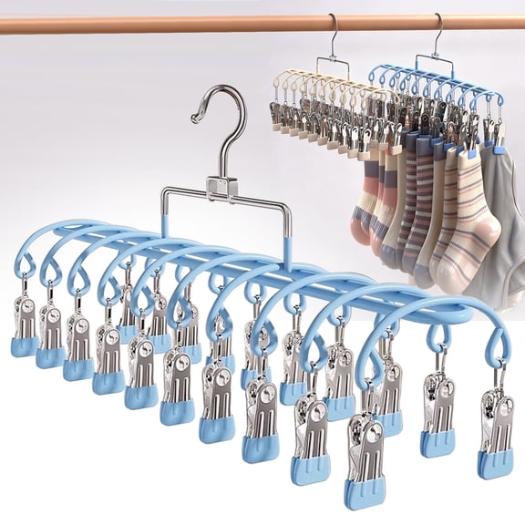 Stainless Steel Laundry Drying Rack with 20pcs Clips, Clothes Drying Rack with Clips, Hanging Racks for Clothes, Drying Sock Hangers with Clips, Multi Layer Clothes Rack for Outdoor Travel Use