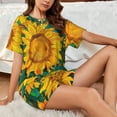 thumbnail image 4 of Uemuo Vibrant Sunflower Painting Pattern Women's Short-Sleeved Pajama, Button-Front Loungewear, 2-Piece Summer Sleepwear, Elastic Drawstring Shorts-Large, 4 of 7