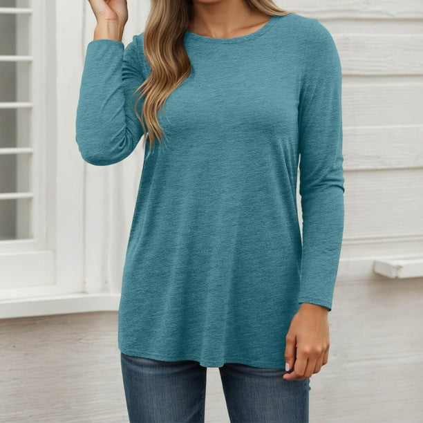 MHFRRA Camisetas de Mujer para Uso Informal, Otoño e Invierno, Camisetas de Manga Larga con Cuello Redondo para Una Comodidad Diaria. Verde Menta