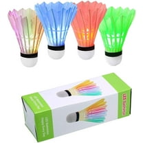 LED Badminton Shuttlecocks Dark Night Glow Birdies Lighting for Outdoor & Indoor Sports Activities (Feather_4pcs)