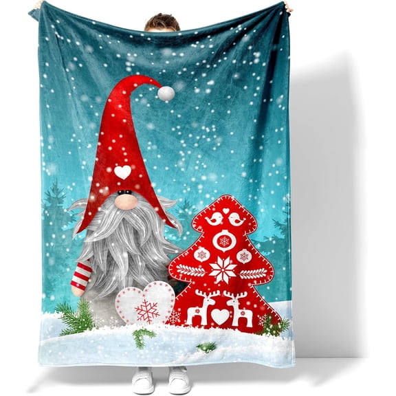 Christmas Gnomes Throw Blanket, Soft Flannel Throw Blanket for Couch, Bed, Travel, Living Room & Home Decor, Cozy Lightweight Warm Fluffy Fuzzy Blankets for Adults Women Girls (50×40 Inch)