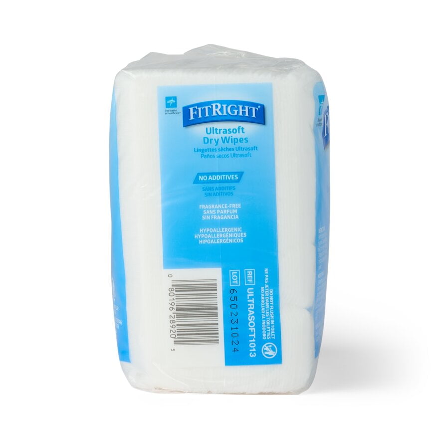 Medline UltraSoft Dry Cleansing Wipes, Fragrance Free, 10 x 12", 500 Count